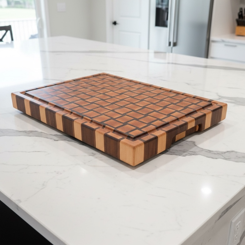 3D Basketweave End-Grain Cutting Board - Walnut & Maple